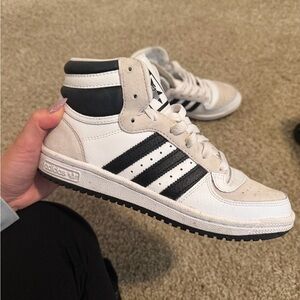 adidas White and Black High-Top Sneakers with Suede Accents